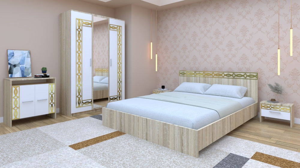 Dormitor complet cu livrare gratuită de la Mobila Domardo cu pat, dulap și noptiere decorative