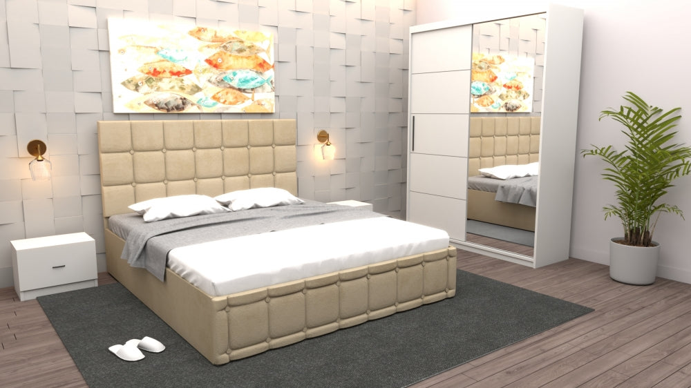 Dormitor elegant cu pat și dulap cu oglindă din mobilier modern pentru dormitor de la Mobila Domardo