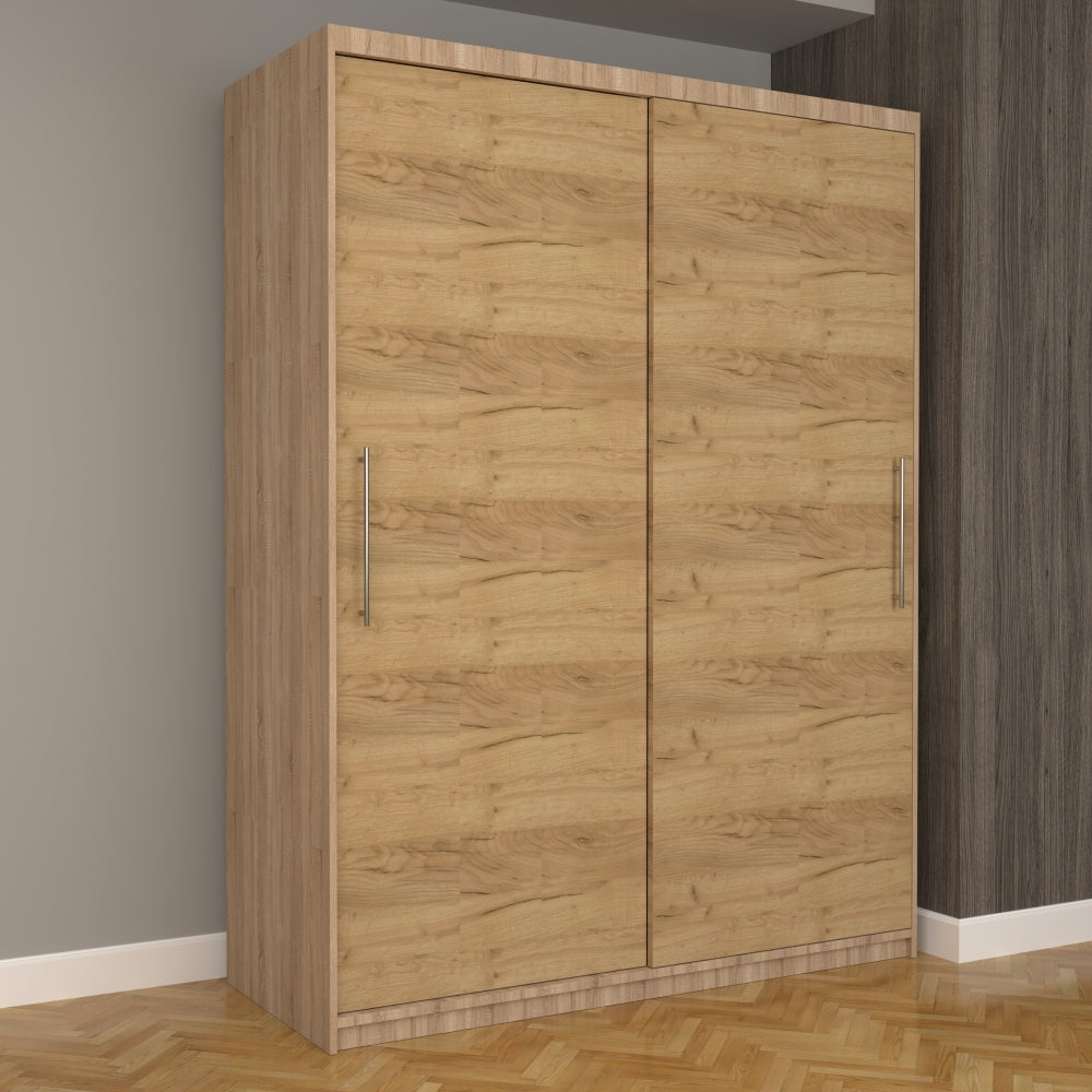 Dulap cu uși culisante din lemn deschis la culoare, design elegant și modern pentru depozitare
