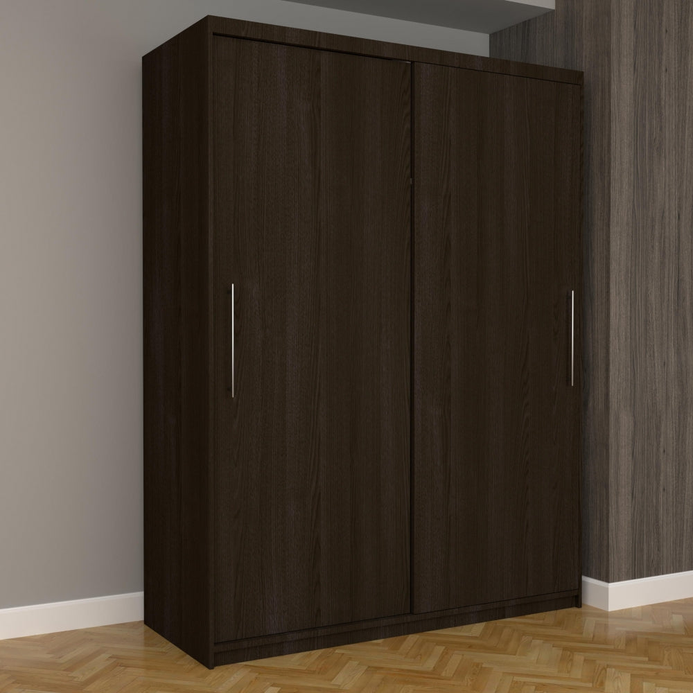Dulap cu uși culisante din lemn închis la culoare, cu mânere metalice, design modern Mobila Domardo