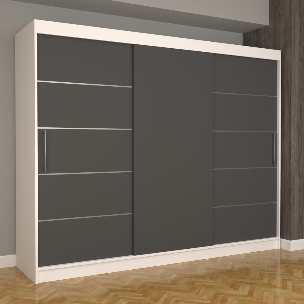 Dulap încăpător cu livrare gratuită, design modern cu uși glisante gri și cadru alb