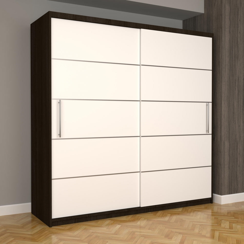 dulap încăpător cu livrare gratuită de la Mobila Domardo cu uși glisante și design modern alb cu maro