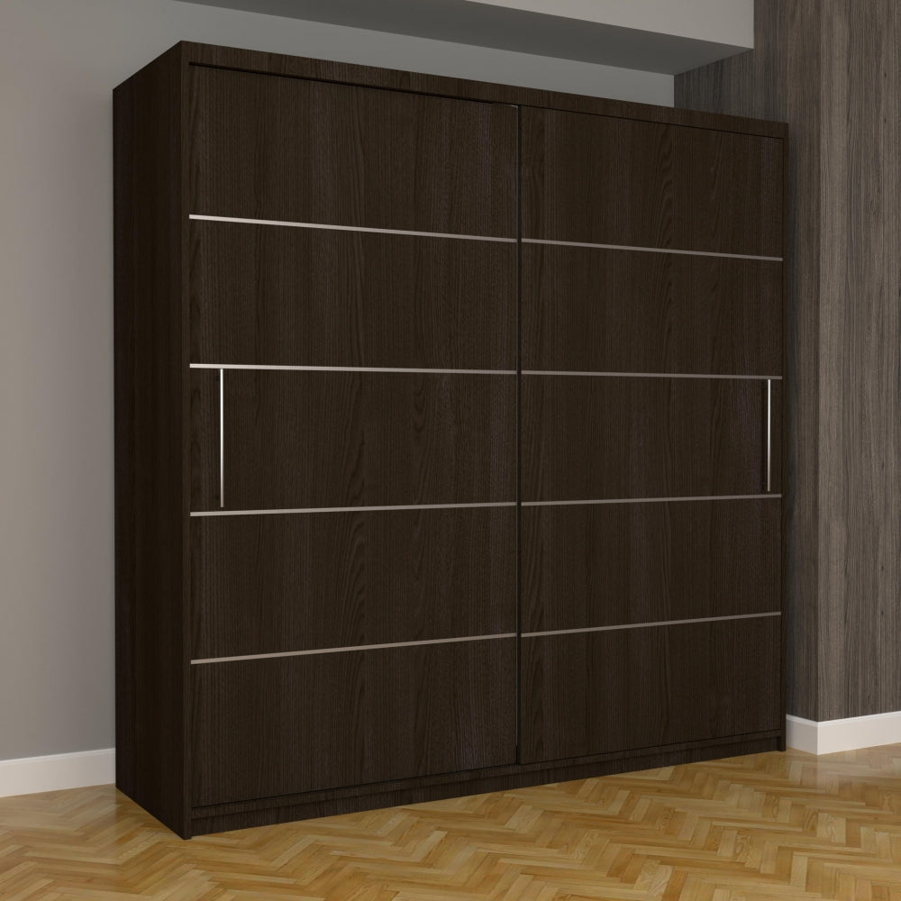 Dulap încăpător cu livrare gratuită în culoare wenge închisă, cu design modern și linii orizontale argintii