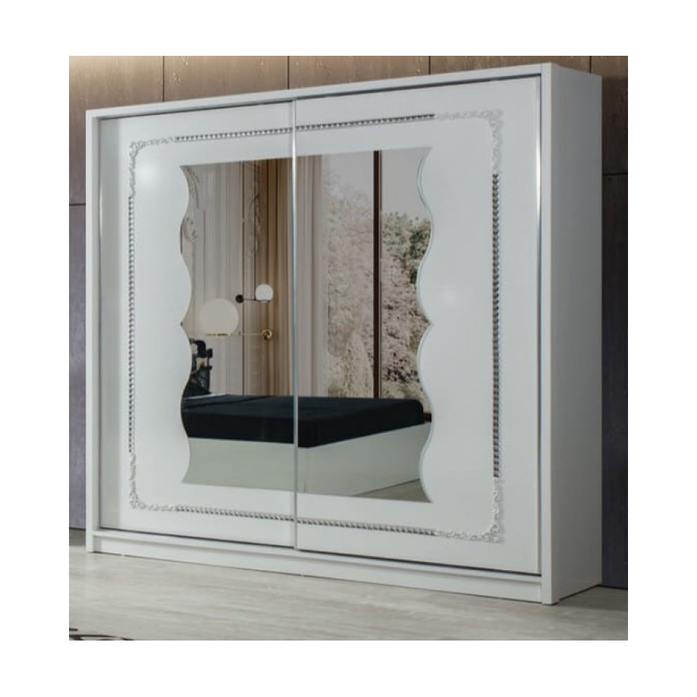 Dulap alb cu oglindă decorativă pentru dormitor matrimonial complet de la Mobila Domardo