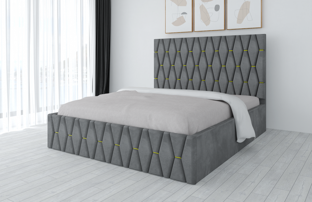 Pat tapițat cu saltea inclusă gri, design modern și elegant, ideal pentru dormitor confortabil