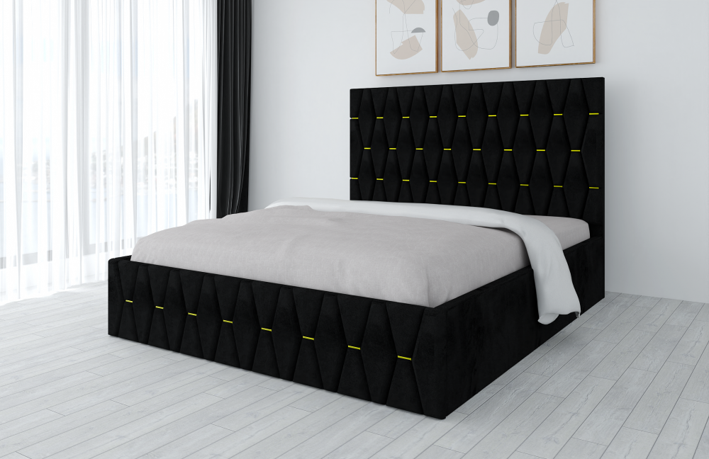 Pat tapițat cu saltea inclusă negru, design modern și elegant pentru dormitor confortabil