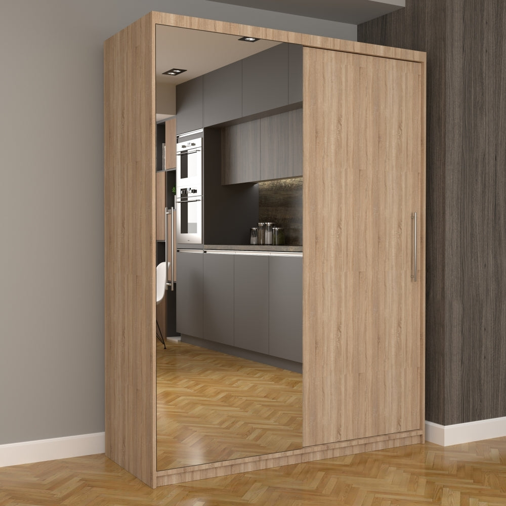 Dulap modern cu uși glisante din lemn deschis cu oglindă integrată pentru dormitor elegant